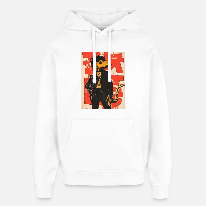 Dino Gecko Punk avec graffiti - Sweat à capuche unisexe Stanley/Stella Oversized - blanc
