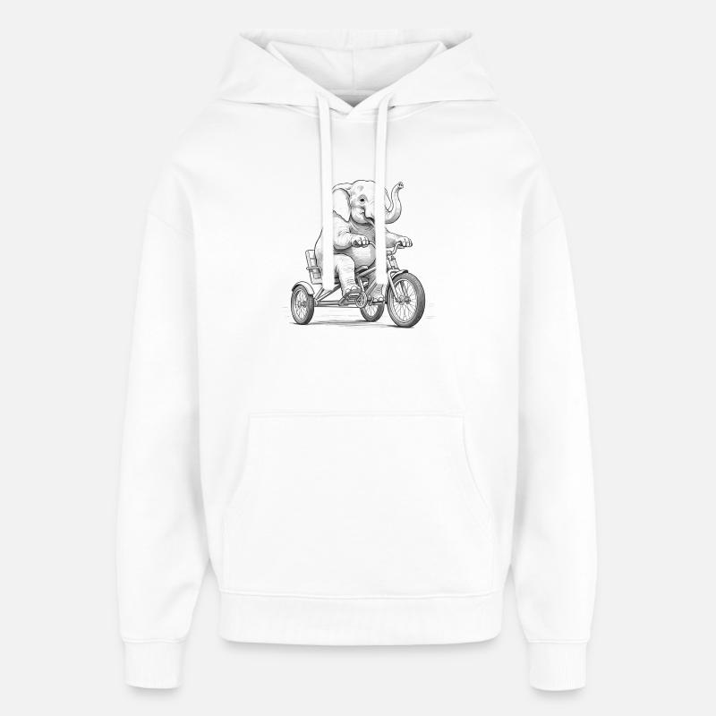 Éléphant sur un tricycle - Sweat à capuche unisexe Stanley/Stella Oversized - blanc