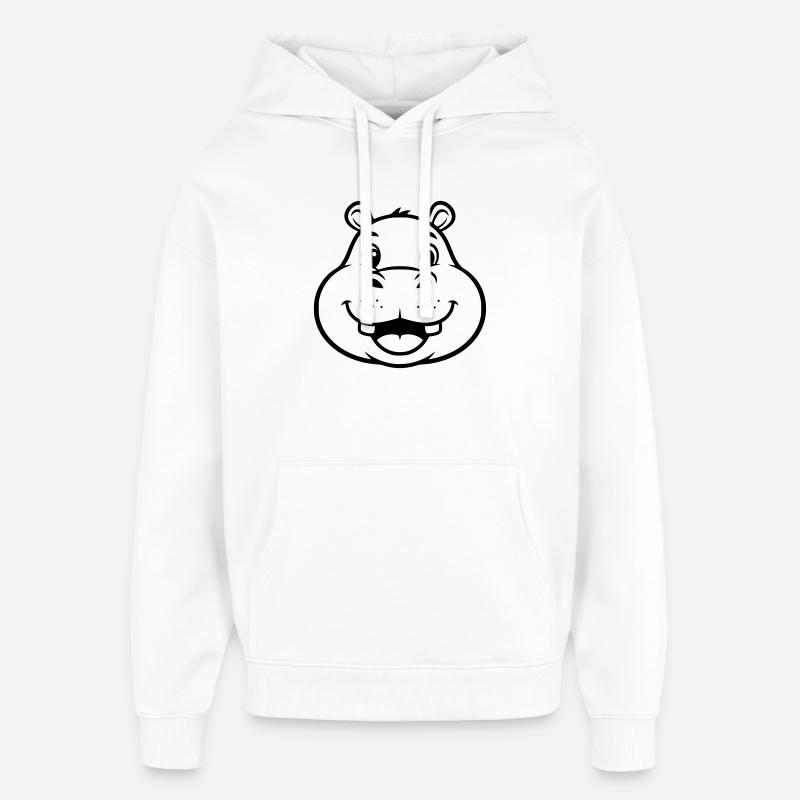Vecteur de tête face d’hippopotame rieur - Sweat à capuche unisexe Stanley/Stella Oversized - blanc
