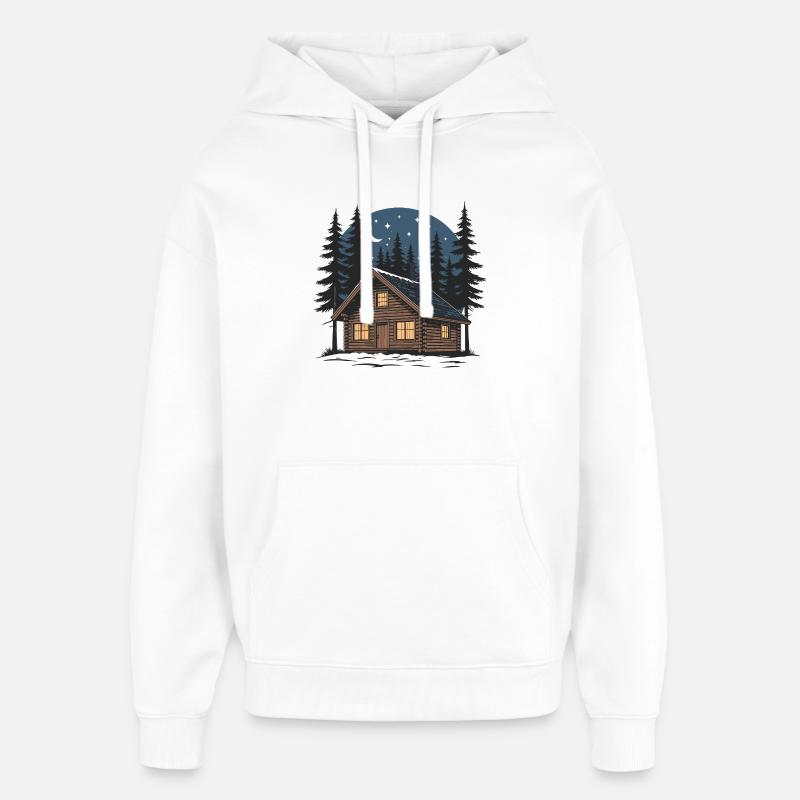 Cabane bois sous ciel étoilé nocturne - Sweat à capuche unisexe Stanley/Stella Oversized - blanc