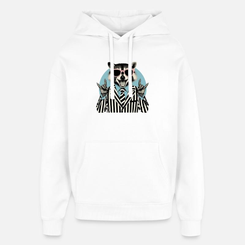 Raton laveur berçant en costume rayé - Sweat à capuche unisexe Stanley/Stella Oversized - blanc