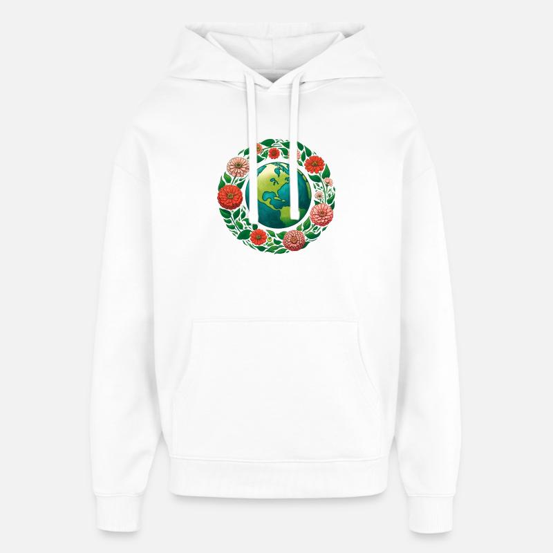 Anneau de la Terre en Fleurs - Sweat à capuche unisexe Stanley/Stella Oversized - blanc