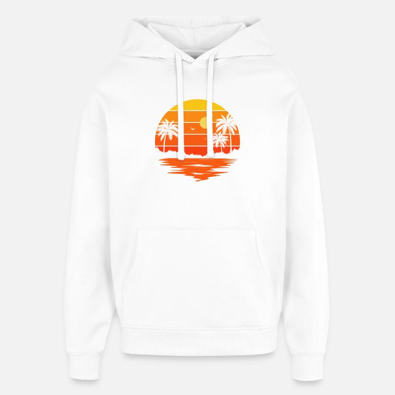 Coucher soleil palmier rétro - Sweat à capuche unisexe Stanley/Stella Oversized - blanc