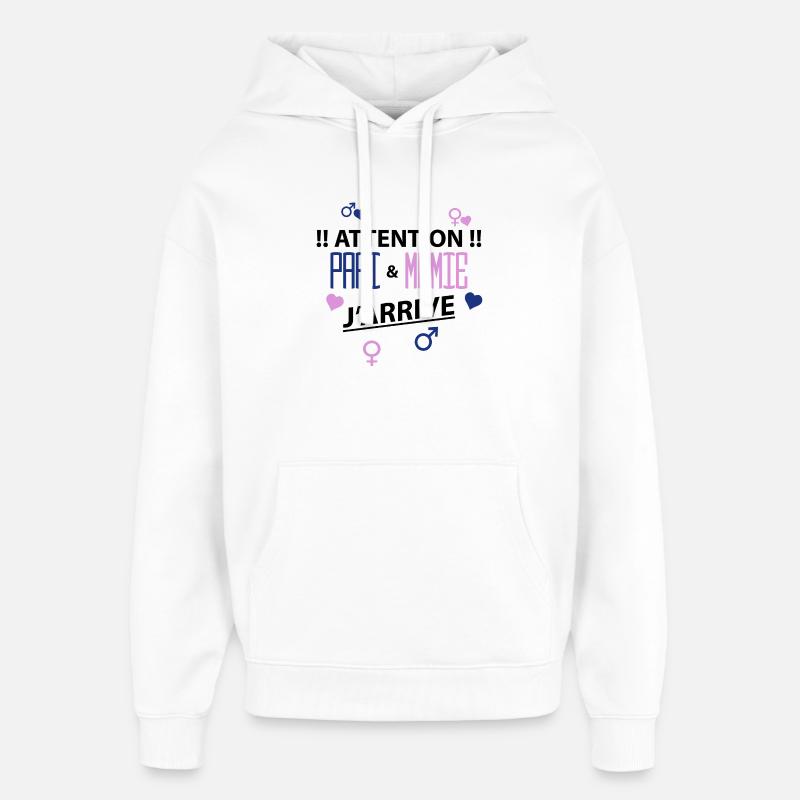 papi mamie j'arrive - Sweat à capuche unisexe Stanley/Stella Oversized - blanc