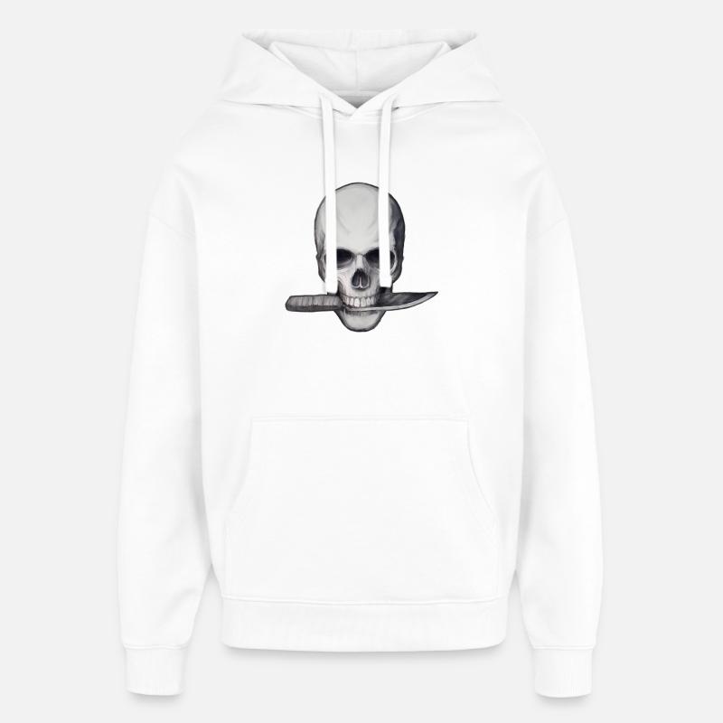 Crâne avec couteau dans la bouche - Sweat à capuche unisexe Stanley/Stella Oversized - blanc