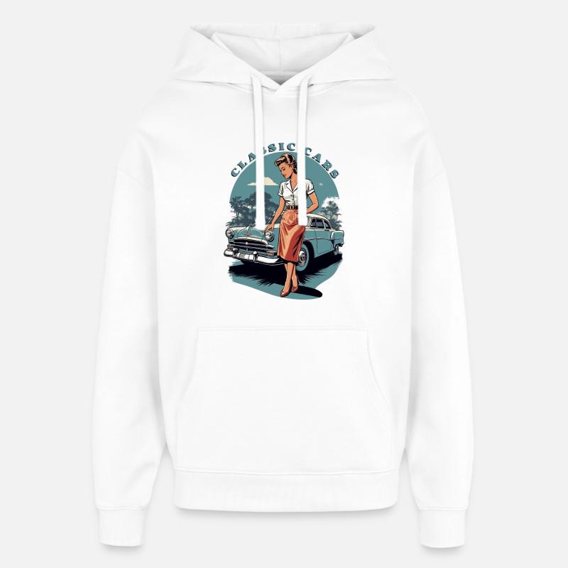 Voitures de collection 1950 - Sweat à capuche unisexe Stanley/Stella Oversized - blanc