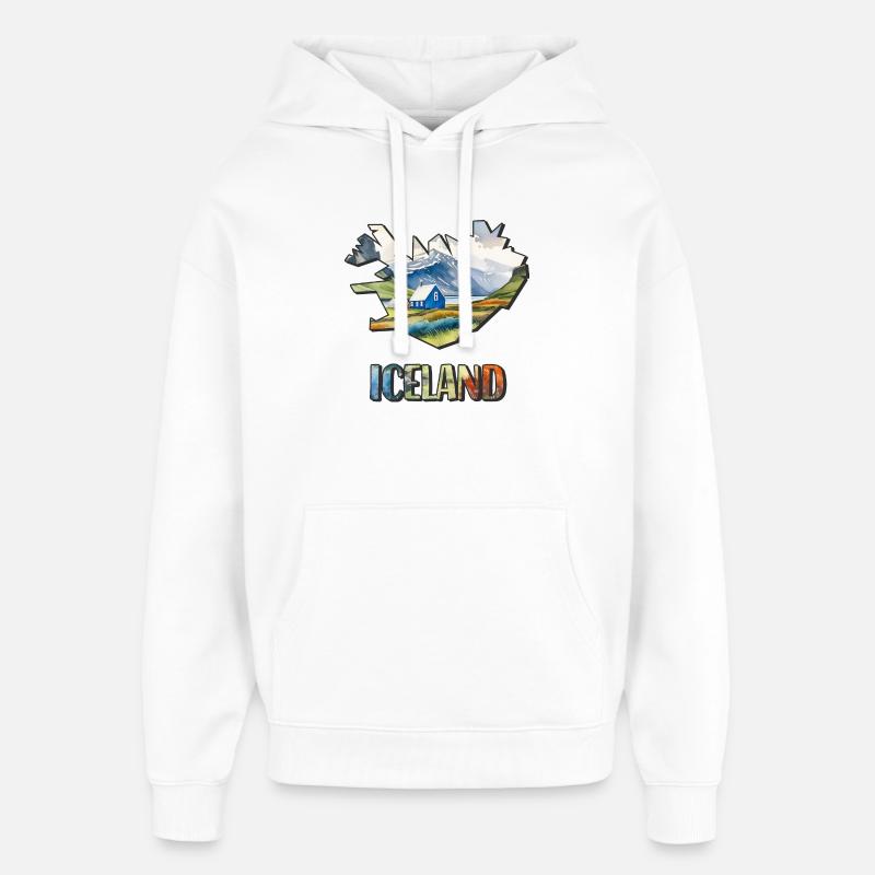 Carte à l’aquarelle Islande - Sweat à capuche unisexe Stanley/Stella Oversized - blanc