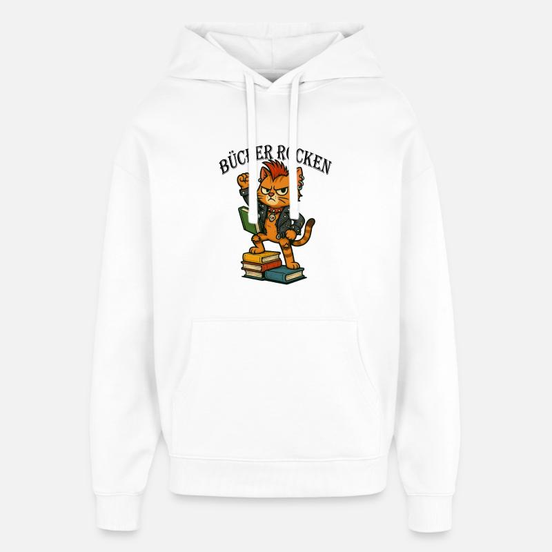 Punk-Katze: Bücher rocken! - Oversized Unisex Hoodie von Stanley/Stella - Weiß