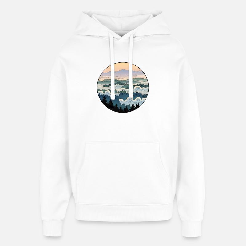 Paysage, vagues de brouillard, forêt - Sweat à capuche unisexe Stanley/Stella Oversized - blanc