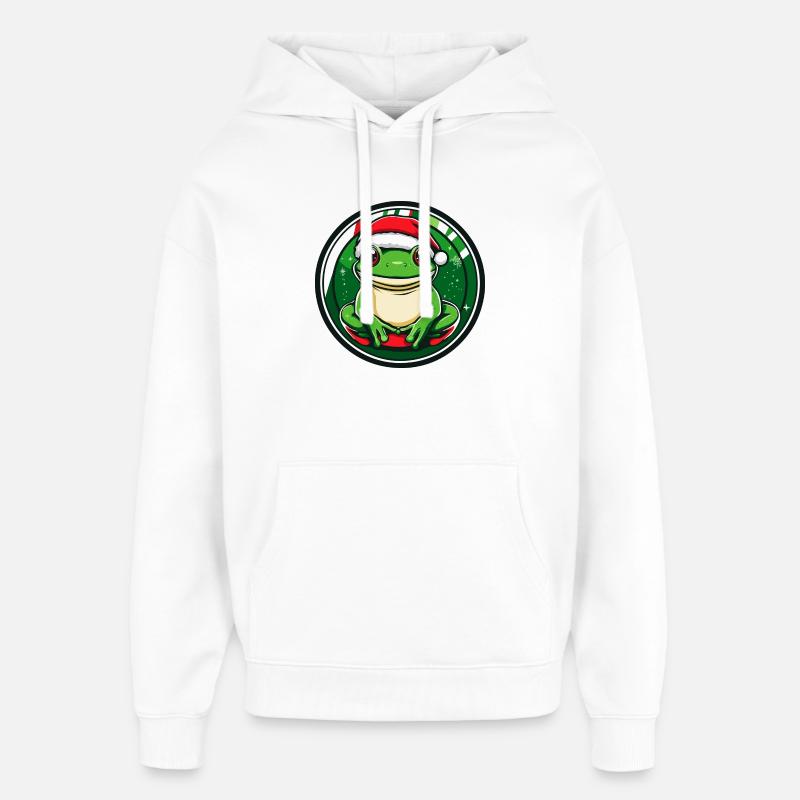 Grenouille dessinée de Noël - Sweat à capuche unisexe Stanley/Stella Oversized - blanc
