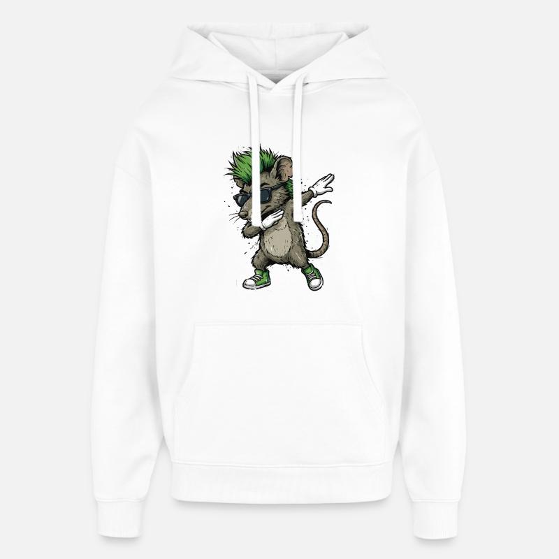 Dessin animé Punk Dab Rat - Sweat à capuche unisexe Stanley/Stella Oversized - blanc