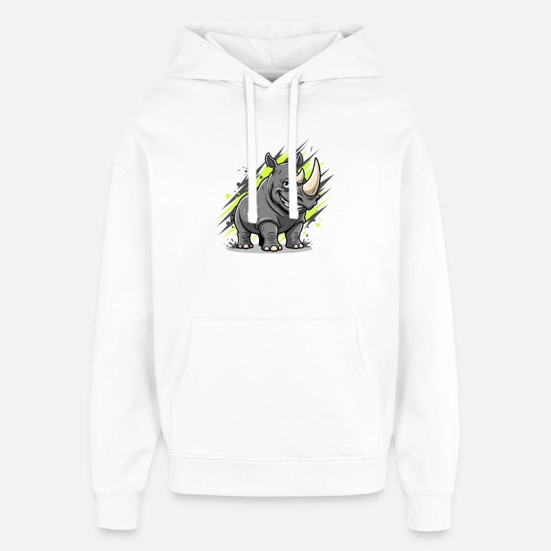 Style graffiti Rhinocéros souriant - Sweat à capuche unisexe Stanley/Stella Oversized - blanc
