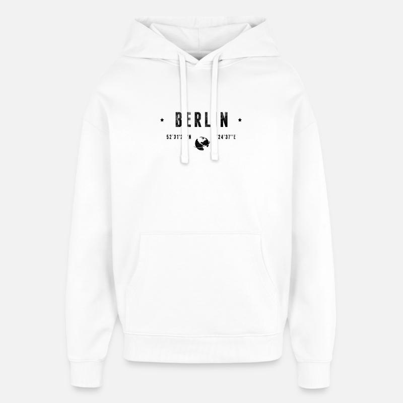 Berlin Coordonnées Géographiques Stylisées - Sweat à capuche unisexe Stanley/Stella Oversized - blanc