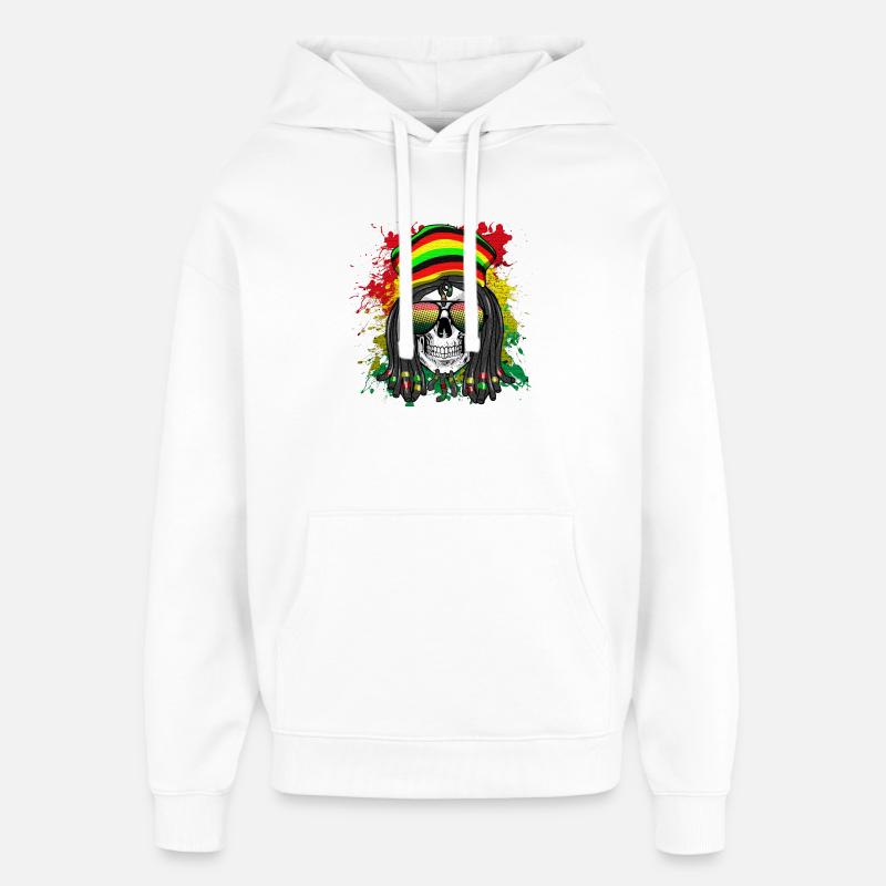 Crâne Rasta dans le style arc-en-ciel - Sweat à capuche unisexe Stanley/Stella Oversized - blanc