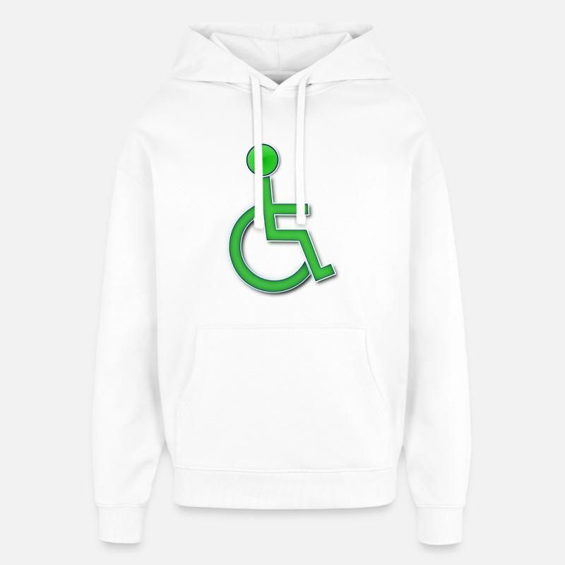 Symbole du fauteuil roulant vert # - Sweat à capuche unisexe Stanley/Stella Oversized - blanc