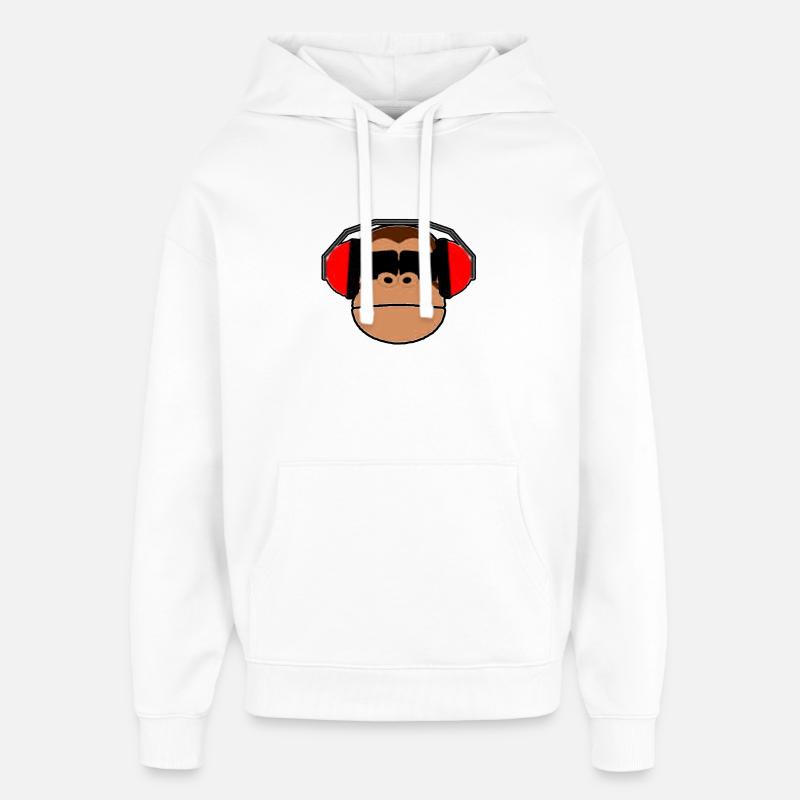 Monkey casque chimpanzé musique lunettes cadeau - Sweat à capuche unisexe Stanley/Stella Oversized - blanc