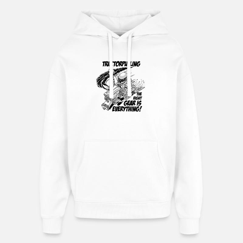 0966 tractor pulling BW - Oversized Unisex Hoodie by Stanley/Stella - white