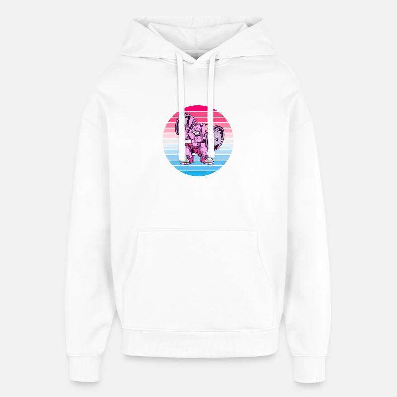Rabbit Bodybuilder Design - Oversized Unisex Hoodie by Stanley/Stella - white