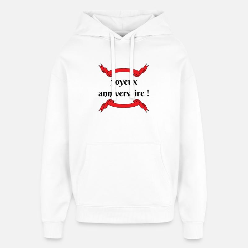Joyeux Anniversaire, rubans rouges, fête - Sweat à capuche unisexe Stanley/Stella Oversized - blanc