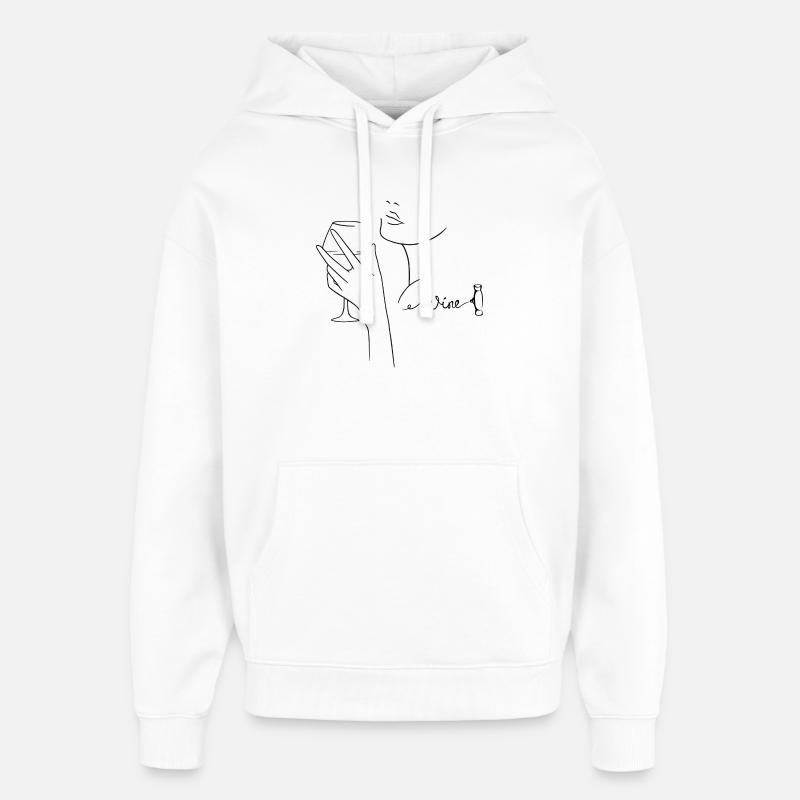 Silhouette de verre à vin Line Art - Sweat à capuche unisexe Stanley/Stella Oversized - blanc