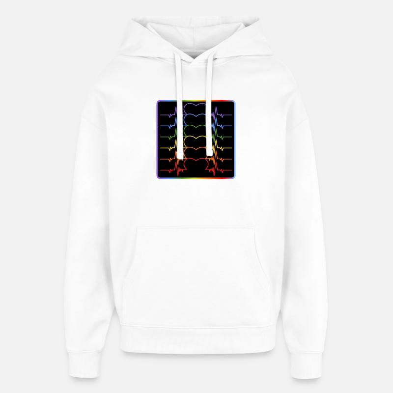 DRAPEAU LGBTQIA - HEARTBEAT PRIDE - Sweat à capuche unisexe Stanley/Stella Oversized - blanc