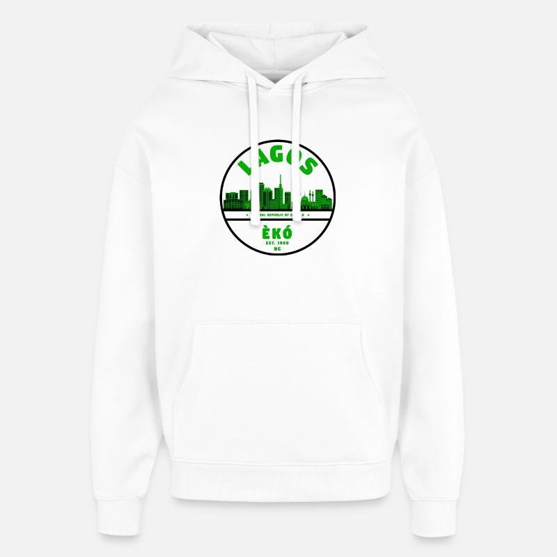 Lagos Skyline Green - Sweat à capuche unisexe Stanley/Stella Oversized - blanc