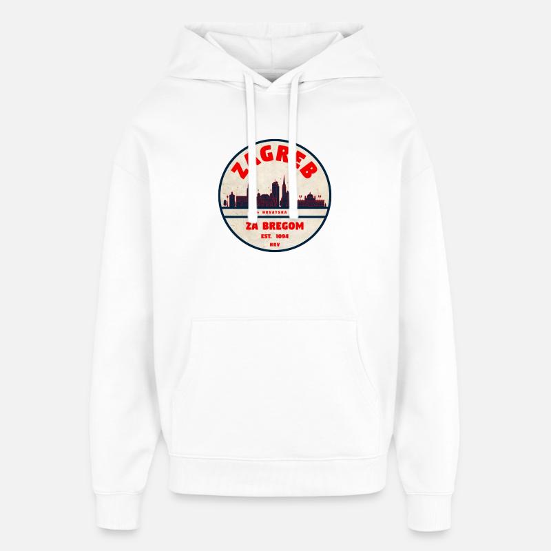 Emblème de Zagreb : Retro Skyline - Sweat à capuche unisexe Stanley/Stella Oversized - blanc