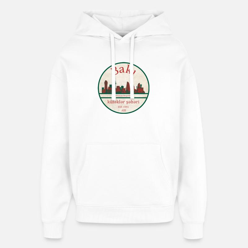 Emblème de la Skyline de Bakou - Sweat à capuche unisexe Stanley/Stella Oversized - blanc