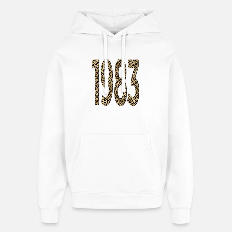 Numéro 1983 - Imprimé Léopard - Anniversaire - Sweat à capuche unisexe Stanley/Stella Oversized - blanc