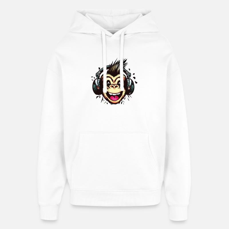 Lustiger Affe mit Kopfhörern - Oversized Unisex Hoodie von Stanley/Stella - Weiß