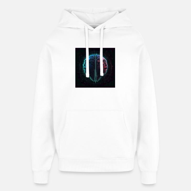 Neon Circuit Brain Split - Oversized Unisex Hoodie by Stanley/Stella - white