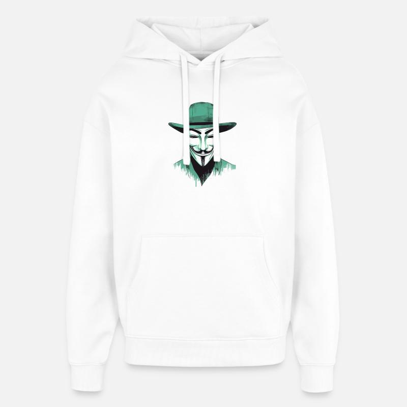 Masque anonymous stilisé, vert - Sweat à capuche unisexe Stanley/Stella Oversized - blanc