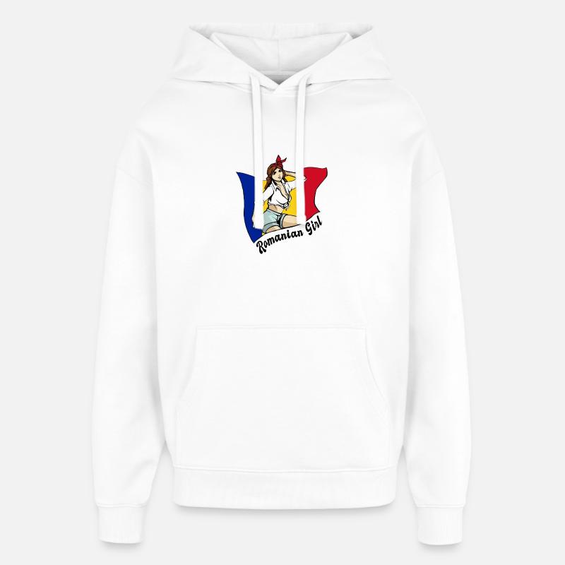 Rumänisches Mädchen Flaggen Design - Oversized Unisex Hoodie von Stanley/Stella - Weiß