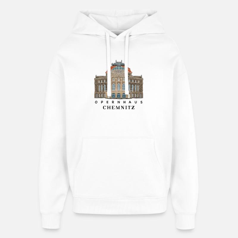 Opéra de Chemnitz, Allemagne Dessin - Sweat à capuche unisexe Stanley/Stella Oversized - blanc