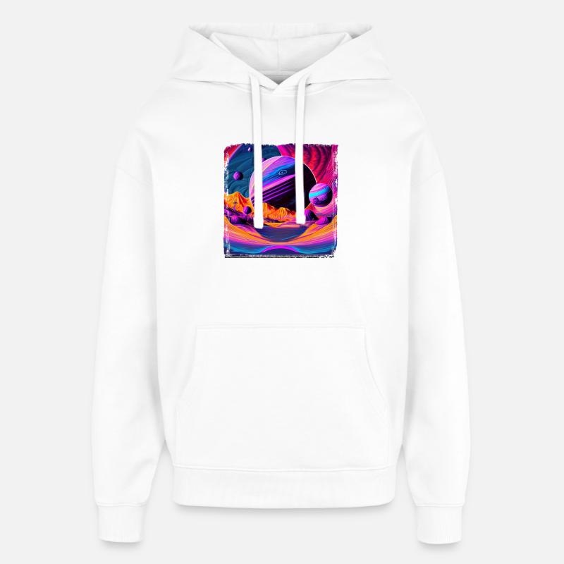 Paysage des planètes néon - Sweat à capuche unisexe Stanley/Stella Oversized - blanc