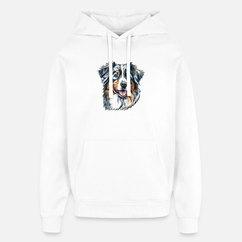 Portrait de berger australien - Sweat à capuche unisexe Stanley/Stella Oversized - blanc