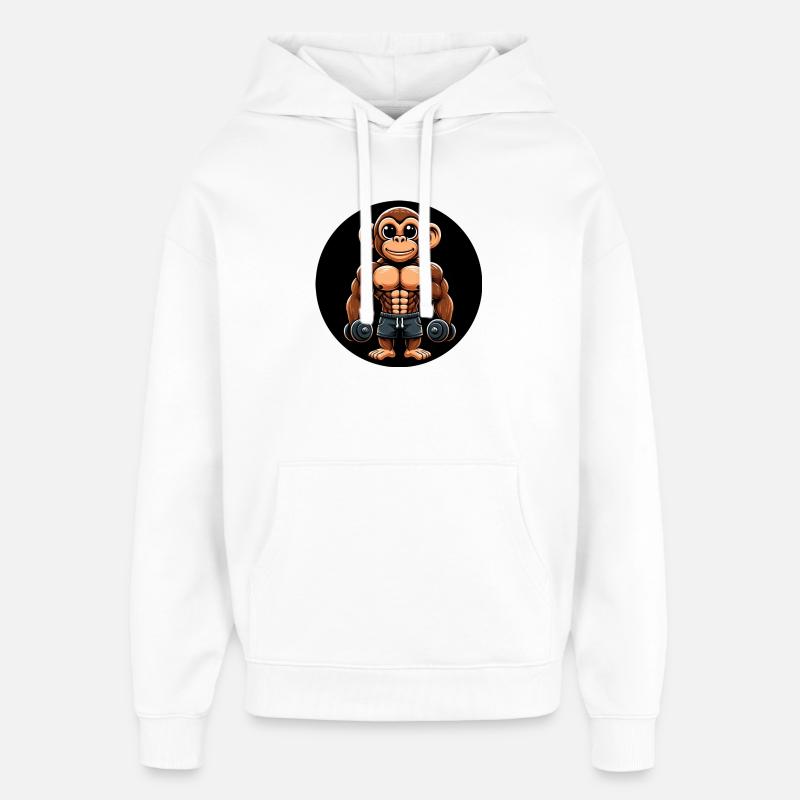 Monkey Chimpanzee Bodybuilder Training - Oversized Unisex Hoodie by Stanley/Stella - white