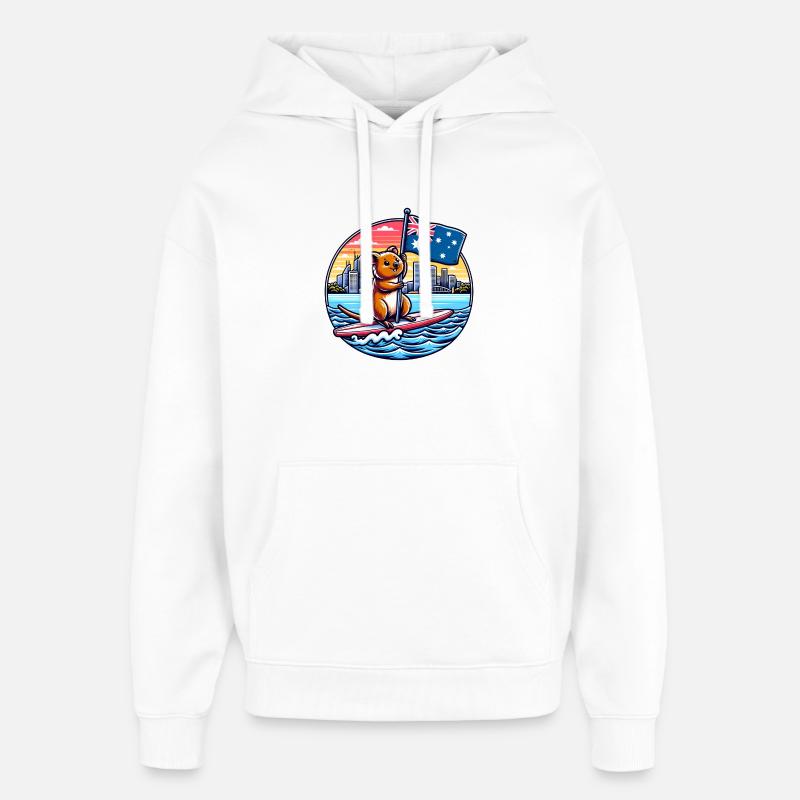 Design de surf australien Quokka - Sweat à capuche unisexe Stanley/Stella Oversized - blanc