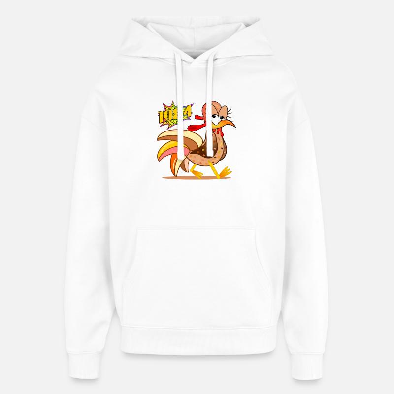 42 ans - Anniversaire de Chickens 1984 - Sweat à capuche unisexe Stanley/Stella Oversized - blanc
