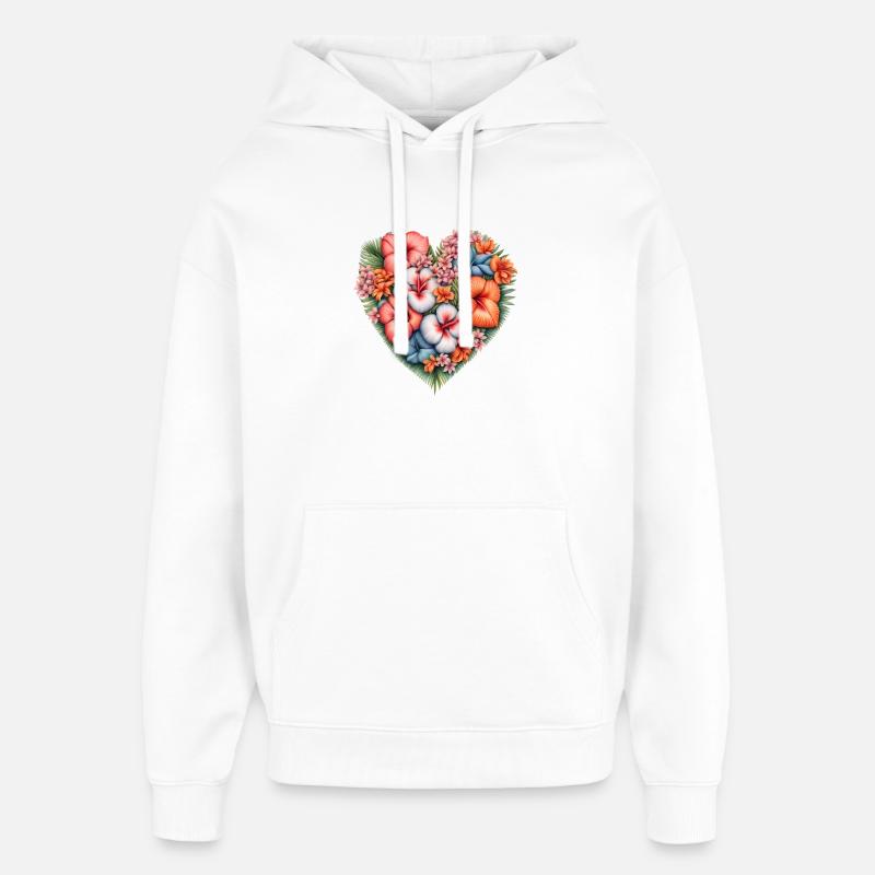 Motif de fleur de coeur d’hibiscus - Sweat à capuche unisexe Stanley/Stella Oversized - blanc