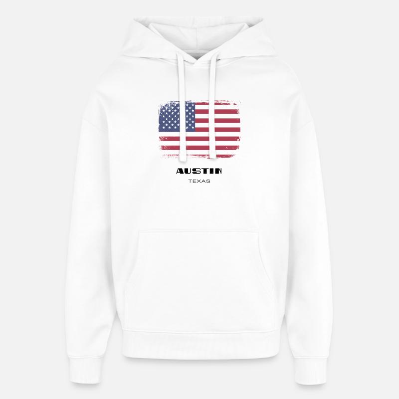 Austin, Texas, États-Unis - Sweat à capuche unisexe Stanley/Stella Oversized - blanc