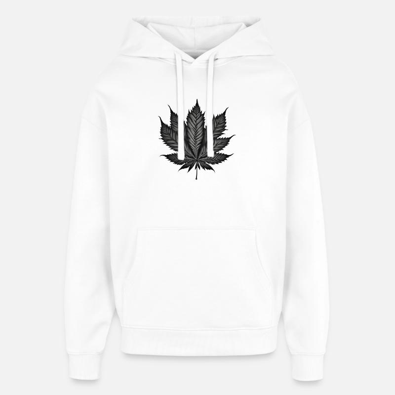 Monochromes Cannabisblatt auf Schwarz - Oversized Unisex Hoodie von Stanley/Stella - Weiß