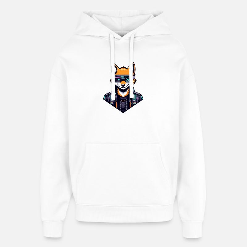 Cyber Fox Néon Tech Sauvage - Sweat à capuche unisexe Stanley/Stella Oversized - blanc