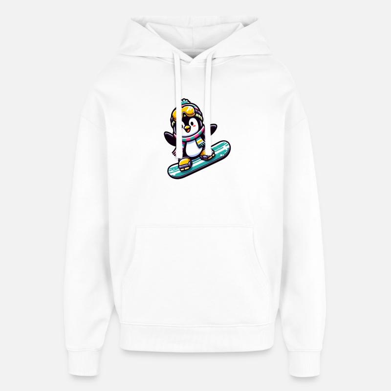 Snowboard Star: Der gleitende Pinguin - Oversized Unisex Hoodie von Stanley/Stella - Weiß
