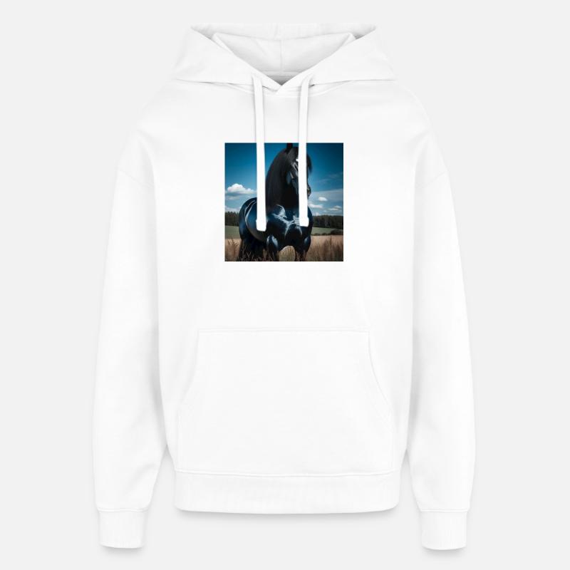 Mächtiges schwarzes Pferd - Oversized Unisex Hoodie von Stanley/Stella - Weiß