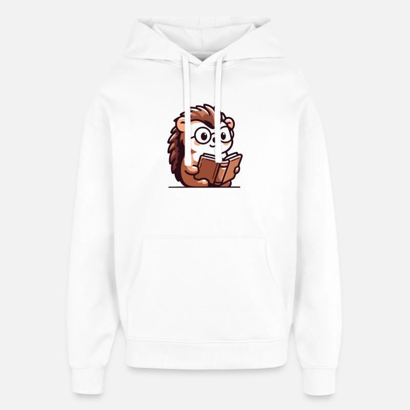 Bookish Hedgehog: The Tiny Scholar - Oversized Unisex Hoodie by Stanley/Stella - white