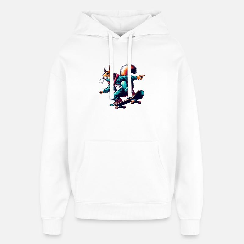 Écureuil cool sur un skateboard - Sweat à capuche unisexe Stanley/Stella Oversized - blanc