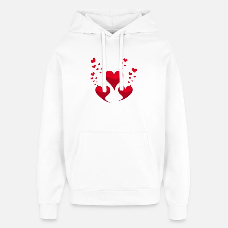 Coeurs rouges - Sweat à capuche unisexe Stanley/Stella Oversized - blanc