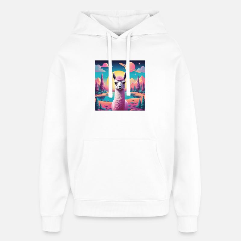 Lama de l’espace - Sweat à capuche unisexe Stanley/Stella Oversized - blanc