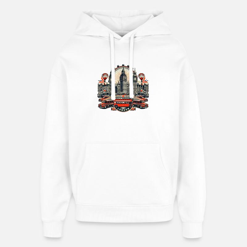 London Électrique et Nostalgiques - Sweat à capuche unisexe Stanley/Stella Oversized - blanc